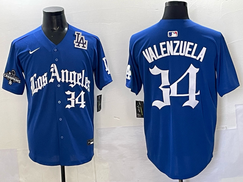 Men Los Angeles Dodgers #34 Valenzuela Blue 2025 Nike MLB Jersey style 007